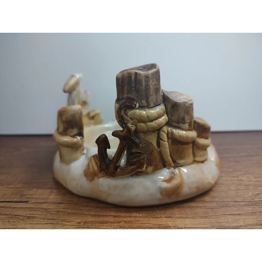 Down By The Pier Ceramic Pillar Candle Holder Pelican Beach House Decor